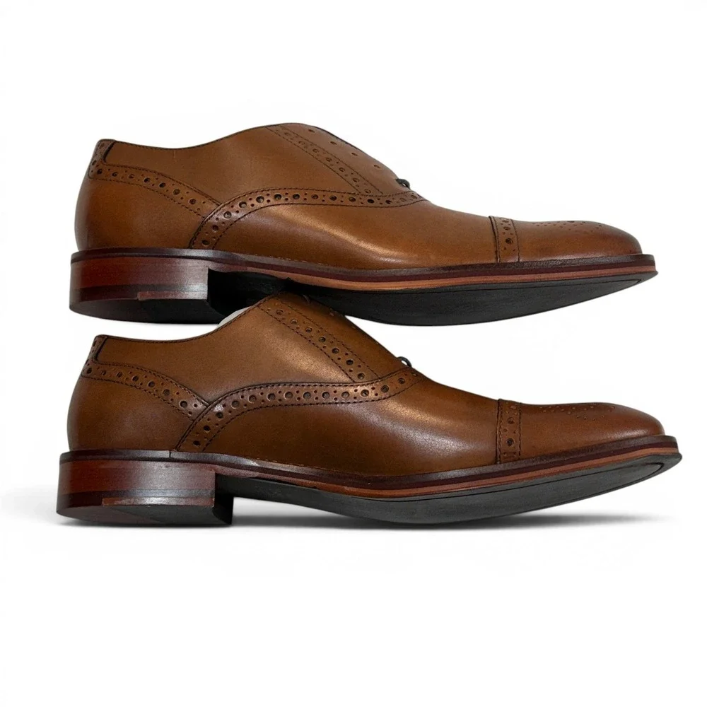 Johnston & Murphy Conard Tan Calfskin Leather Cap Toe Brogue Oxford Shoes 9 M